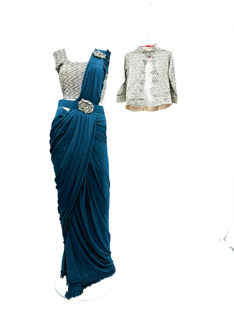 Shimmery Blouse with Readymade saree and Jacket
