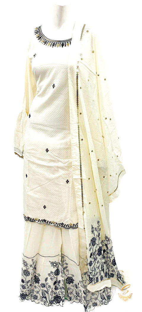 Cotton based embroidery work designer sharara suit