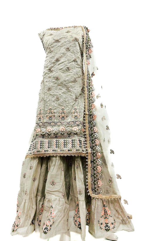 Embroidery with mirror work cotton silk based ladies Anarkali suit