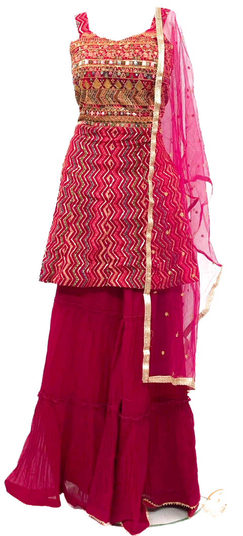 Georgette Based Multicoloured Embroidery With Sequined Work Kameez With Sharara & Dupatta