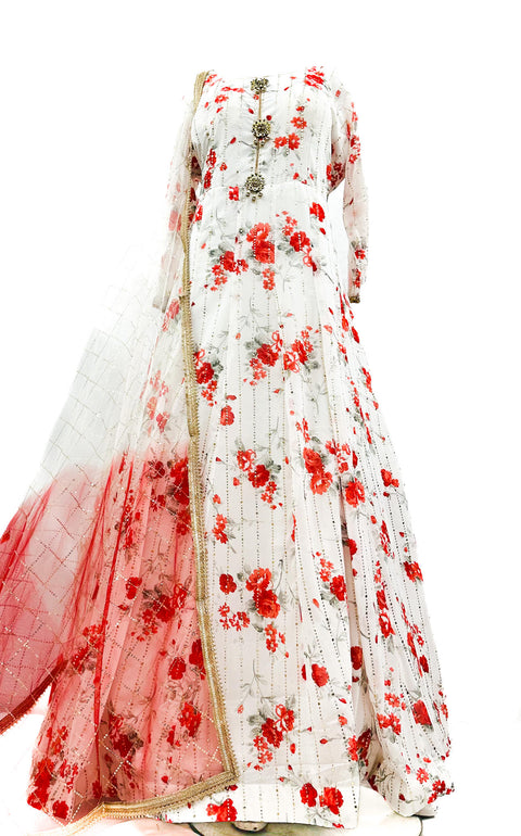 Georgette based Floral print mukaish work Gown