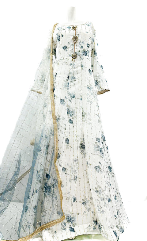 Georgette based Floral print mukaish work Gown