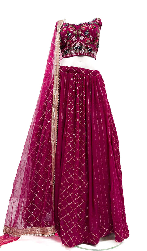 Georgette based embroidery & Sequined work Crop top with Lehnga