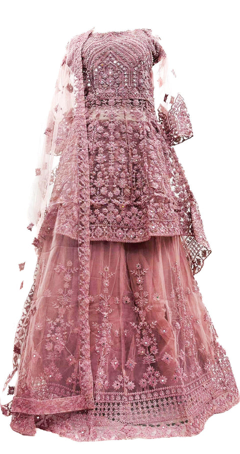 Netting Based Beautiful Jerkan & Embroidery Work Kameez & Lehnga