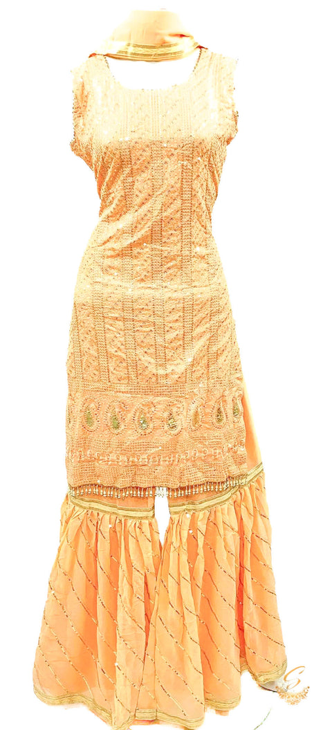 Georgette based sequined with embroidery work designer kameez & sharara
