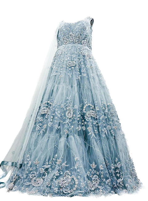 Netting based beautiful mirror & Stone work designer Party gown