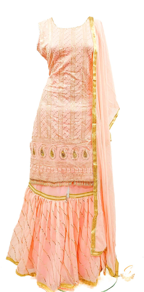 Georgette based sequined with embroidery work designer kameez & sharara