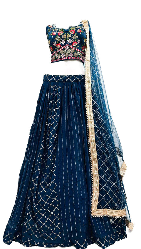 Georgette based embroidery & Sequined work Crop top with Lehnga