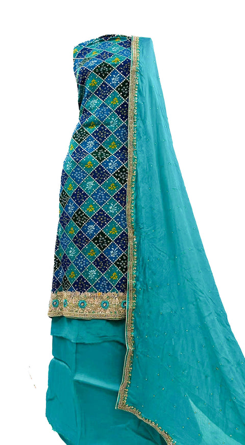 Pure & Soft georgette silk Based jaipuri print embroidery Work unstitched suit