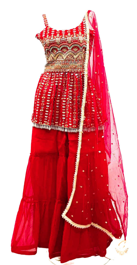 Georgette Based All Over Heavy Embroidery Work Sharara Suit