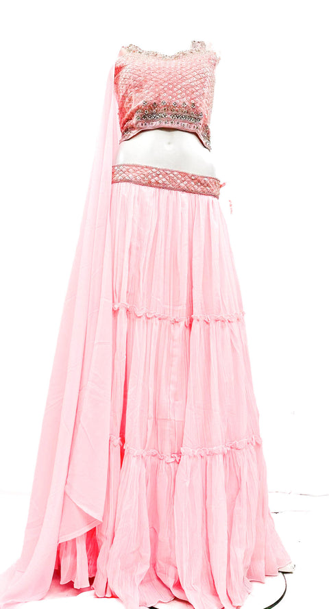 Pure Georgette Based Beautiful Hand Work Crop Top & Lehnga