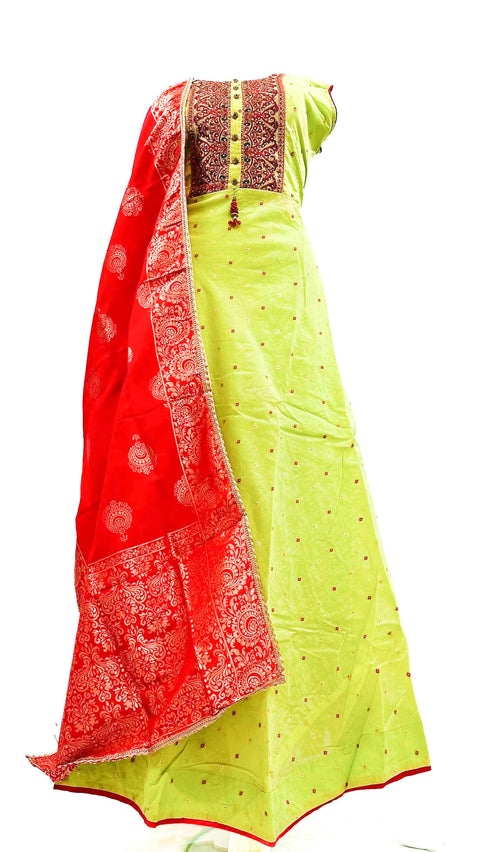 Brocade print silk based Anarkali Suit