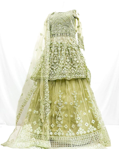 Netting Based Beautiful Jerkan & Embroidery Work Kameez & Lehnga