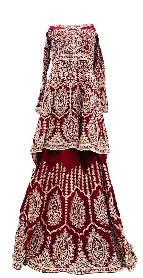 Size 38-40 Georgette based beautiful jerkan & embroidery work all over on front & Back of Kameez with stone work designed Lehnga & dupatta