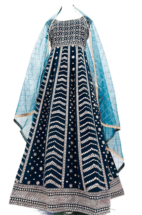 Beautiful mirror & embroidery work georgette gown