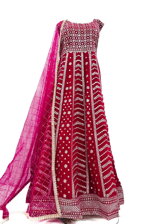 Beautiful mirror & embroidery work georgette gown