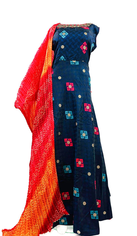 Brocade print silk based Anarkali Suit