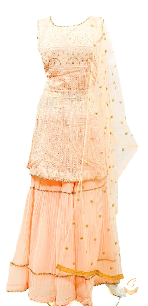 Georgette Based Sequined With Embroidery Work Designer Kameez & Sharara