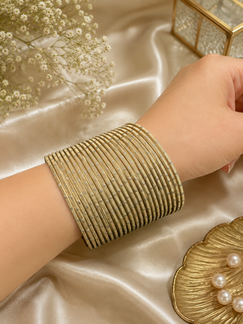 Silver Shimmer dotted metal bangles 2 dozen in 1 Set (slight variation in color & design may occur)