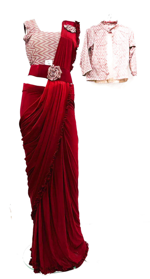 Shimmery Blouse with Readymade saree and Jacket