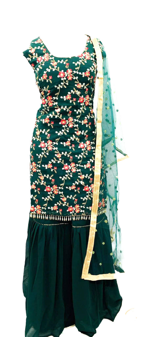 Georgette based embroidery work kameez with sharara & Dupatta