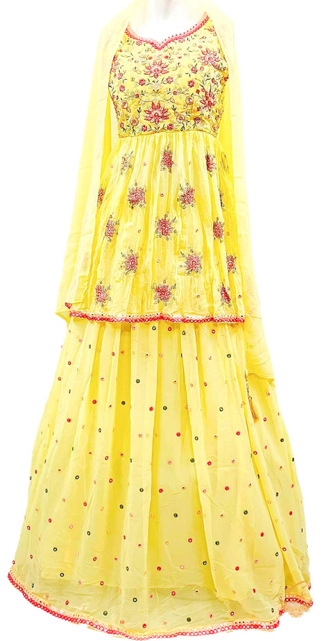 Pure georgette based pink & peach color embroidery work kameez with lehnga & Dupatta