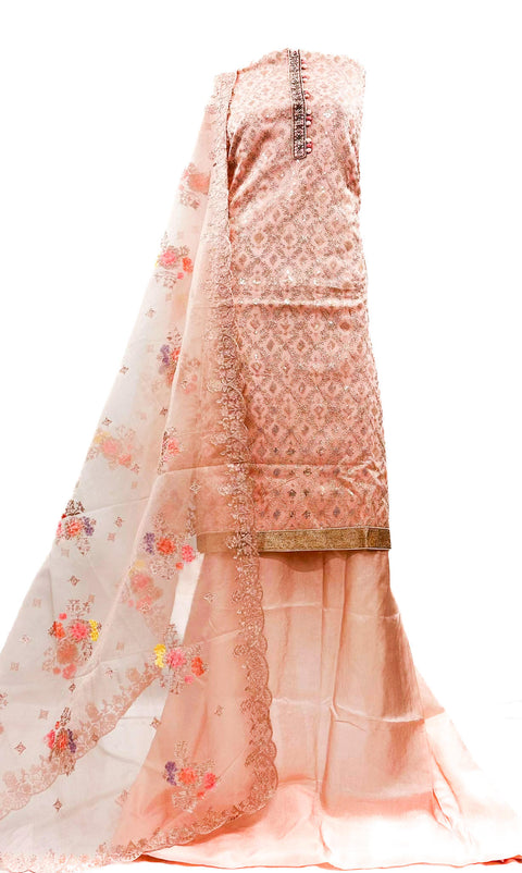 Pure georgette silk Based embroidery work Beautiful Kameez With embroidery Work organza Dupatta