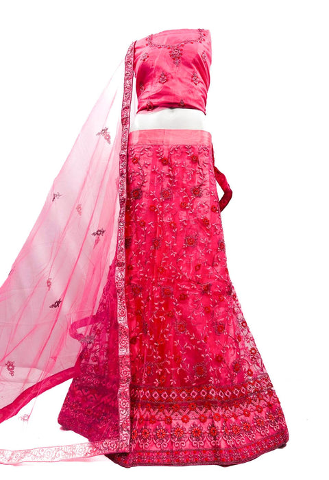 Netting  based shimmer embroidery work lehnga & netting dupatta