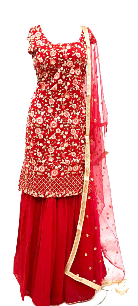 Georgette based embroidery work kameez with sharara & Dupatta