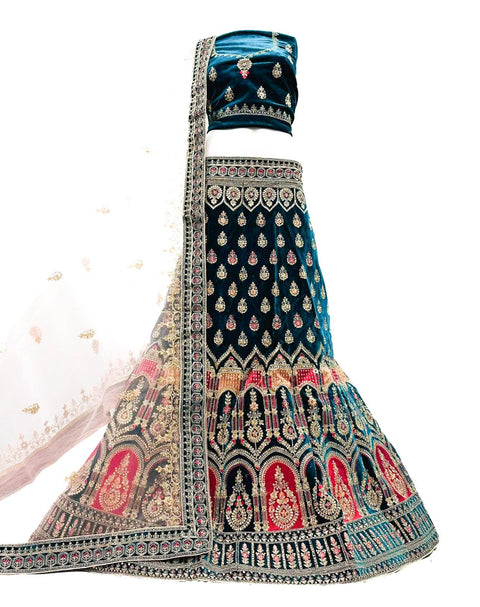 Velvet Based Heavy Embroidery & Stone Work Heavy Ken Ken Flared Designer Lehnga With Stitched Blouse & Heavy Work Border Lite Pink Colour Netting Dupatta