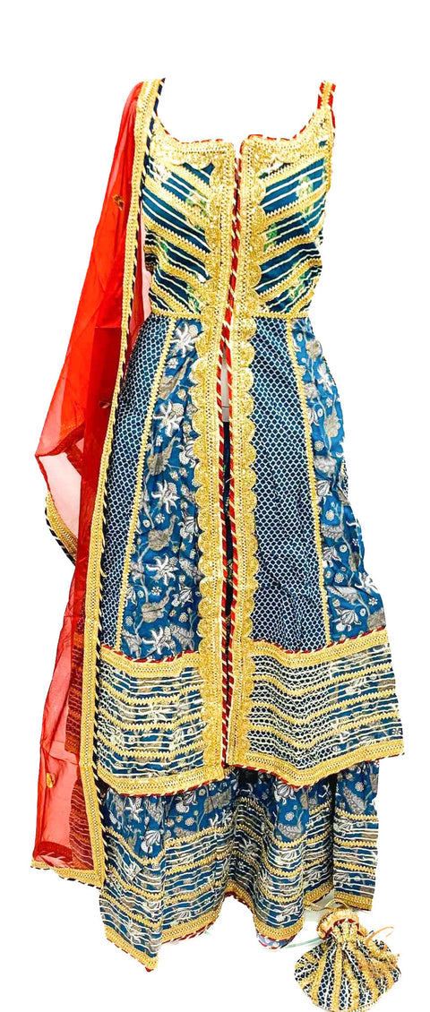 Cotton based gotta patti work &Printed & netting dupatta with heavy flared sharara