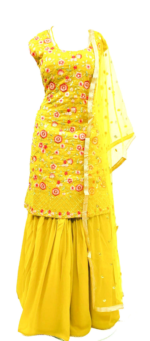 Georgette based embroidery work kameez with sharara & Dupatta