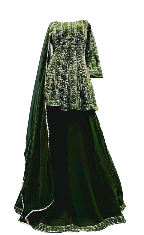 Georgette based chikankari with sequined work flared kameez & Multiflared Lehnga