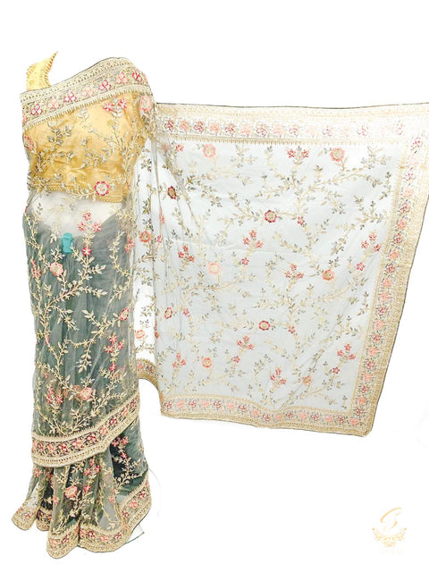 Heavy stone work & embroidery jaal work beautiful netting designer saree