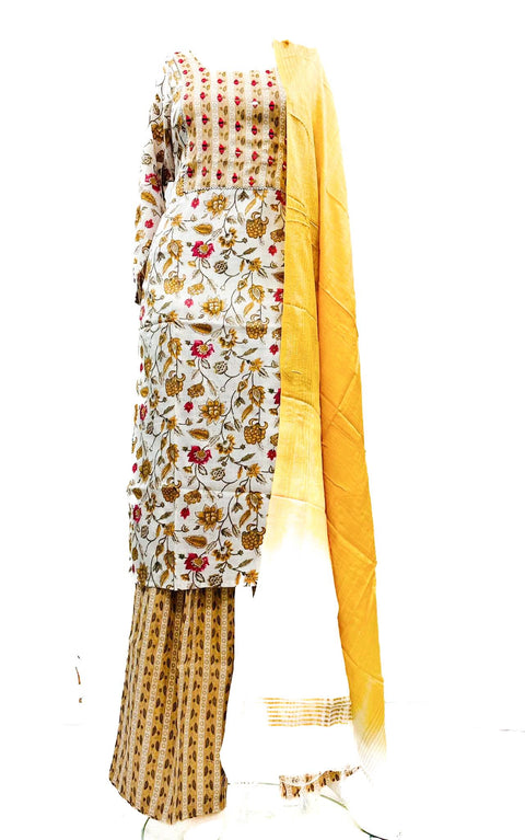 Pure rayon based printed Kurti with mirror work & pants with dupatta