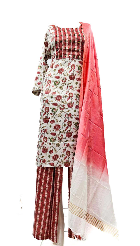 Pure rayon based printed Kurti with mirror work & pants with dupatta