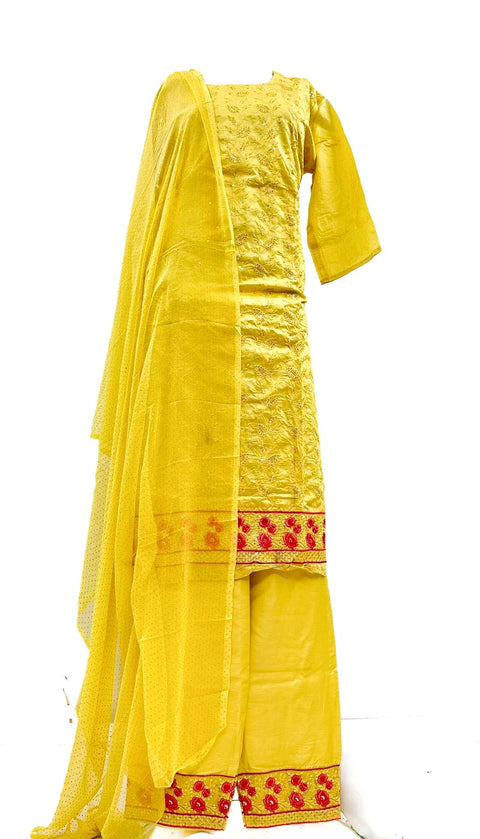 Pure cotton silk  based embroidery with sequined work Kurti with pants & Dupatta