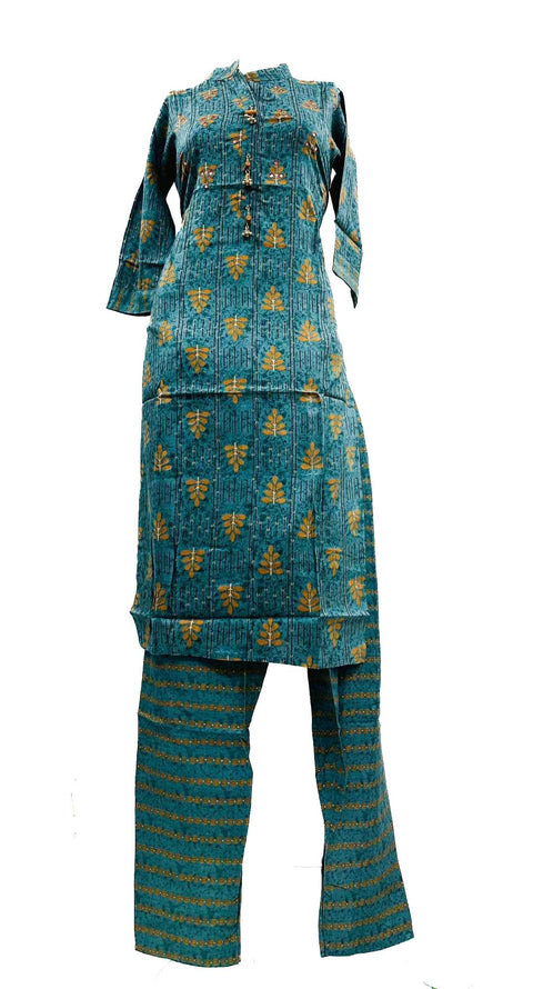 Rayon based printed Kurti with mirror work and plazo pants