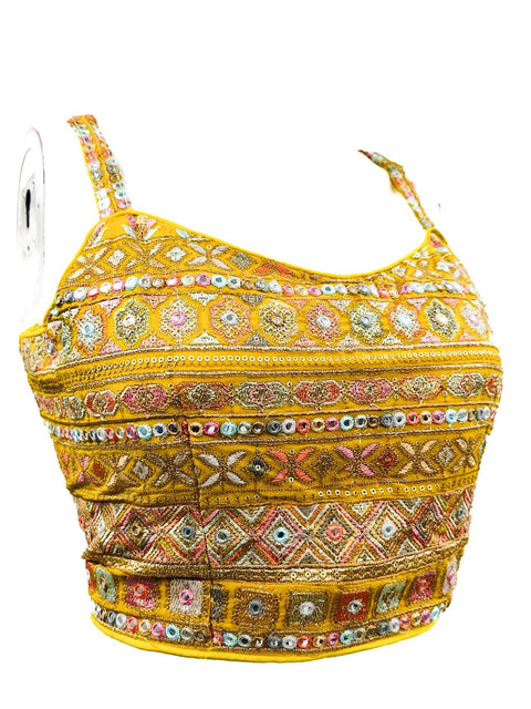 Pure Georgette Based Multicoloured Embroidery With  Mirror Work Designer Crop Top With Multi Flared Lehnga & Jacket