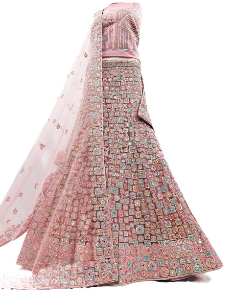 Netting based handwork with sequined work heavy lehnga