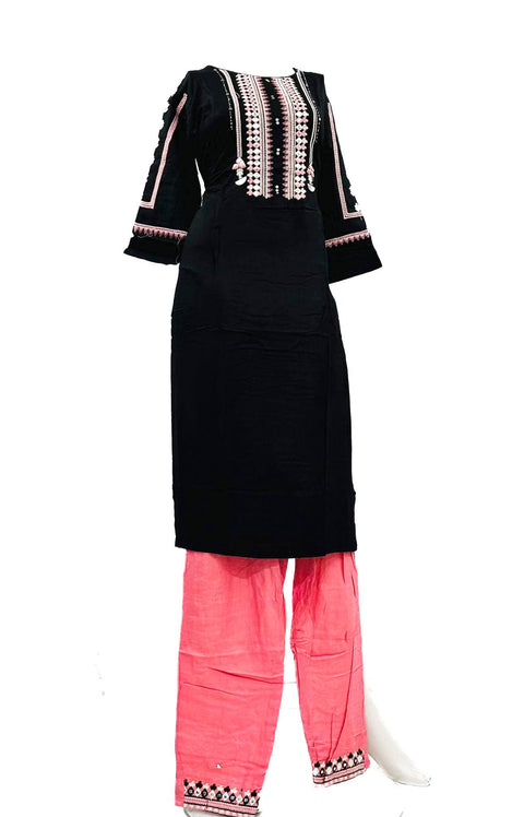 Pure rayon based embroidery with mirror work Kurti with pants