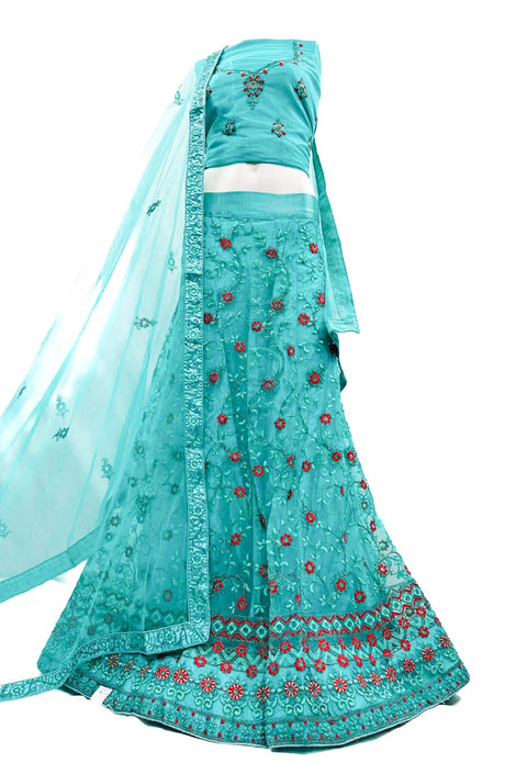 Netting  based shimmer embroidery work lehnga & netting dupatta