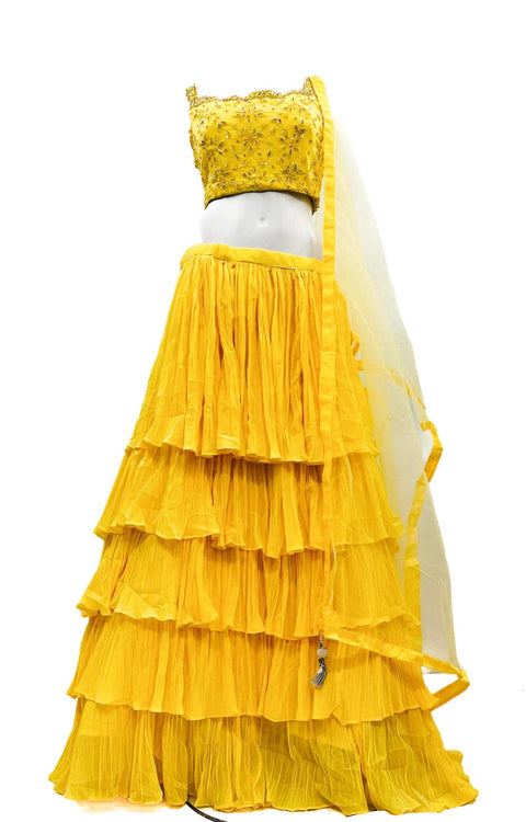 Pure Georgette Based Beautiful Hand Work Crop Top & Lehnga