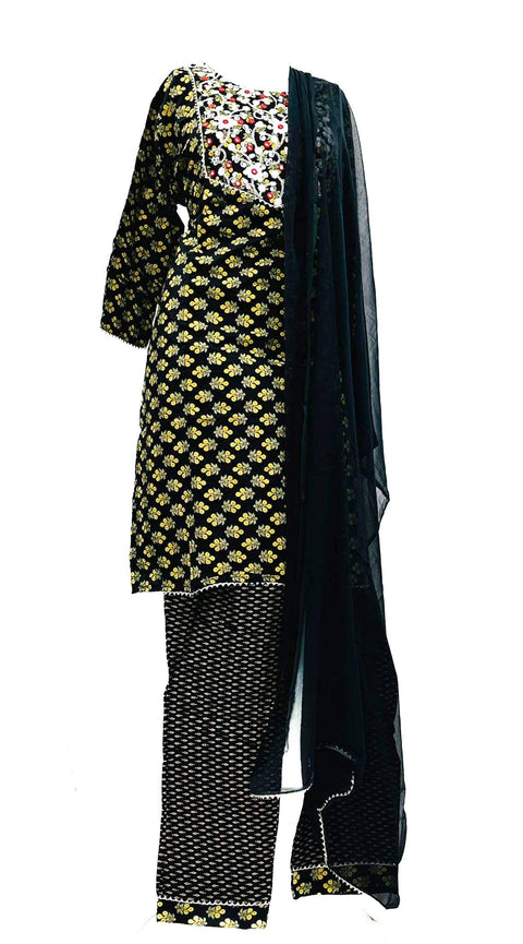 Pure cotton based embroidery with mirror work Kurti with pants & Dupatta