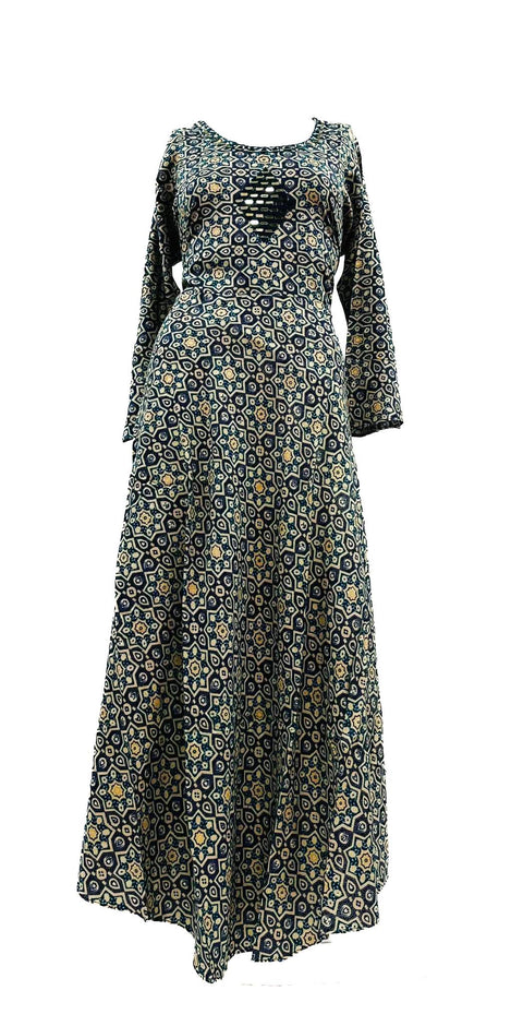 Rayon based printed flared kurti with mirror work
