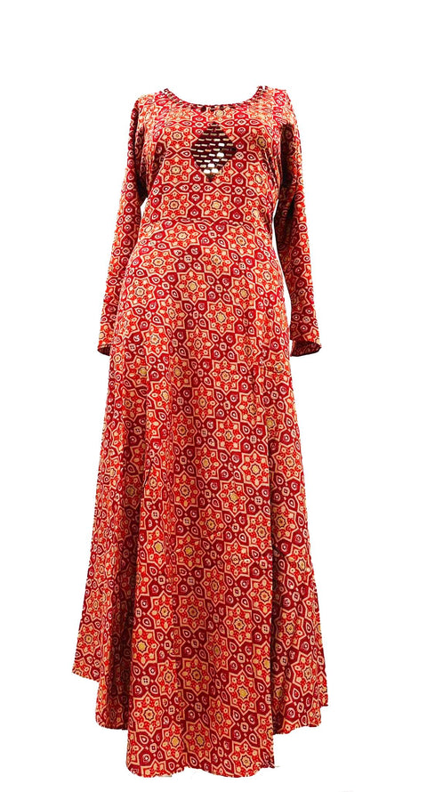 Rayon based printed flared kurti with mirror work