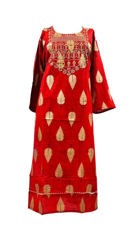 Cotton based embroidered Printed Kurti