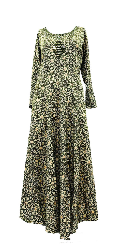 Rayon based printed flared kurti with mirror work