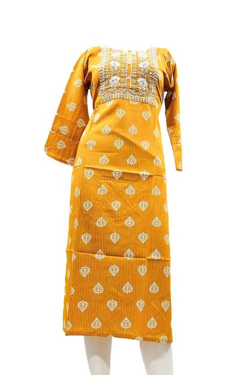 Rayon based embroidery printed work Kurti