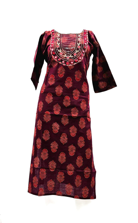 Cotton based embroidered with sequined Printed Kurti